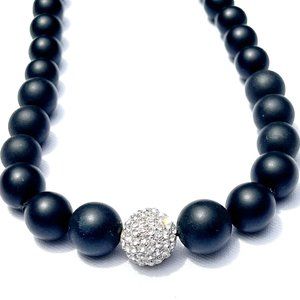 Lia Sophia Castile Black Agate Beads Pave Crystal Center Necklace
